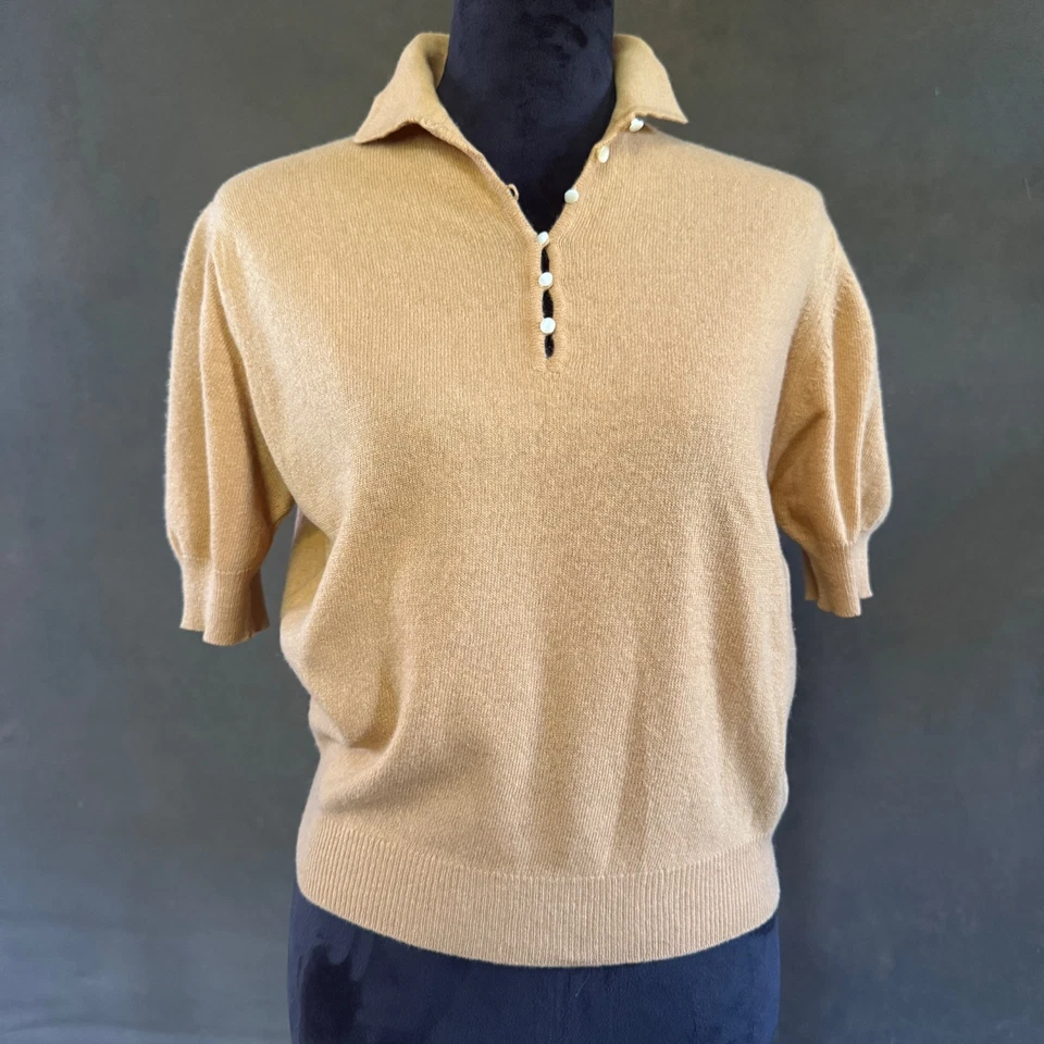 Top Bernhard Altmann 100 % cachemir S/M beige estilo polo · COMO ESTÁ reparable Foto 2 de 4