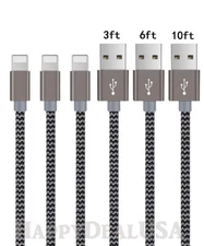 Charging Data Cable 3 Pack 3/6/10ft Charger Nylon Braided For Apple iPhone iPad