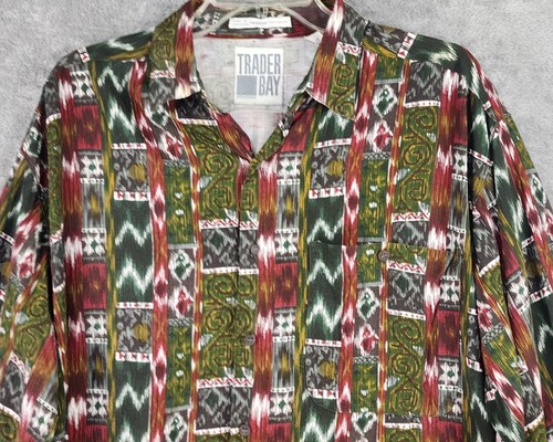 Trader Bay Shirt Mens Medium Southwestern Button Up Long Sleeve 90s Vintage - Picture 6 of 10