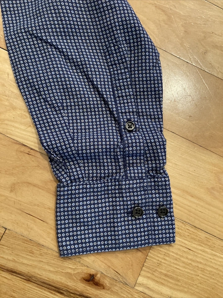 Рубашка мужская Rodd & Gunn спортивная на пуговицах с длинным рукавом синяя с геометрическим узором средняя - Изображение 4 из 4