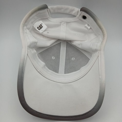 Caterpillar CAT Hat Advertising Cap Strap Back White Gray Trim Black Script Logo - Picture 9 of 24