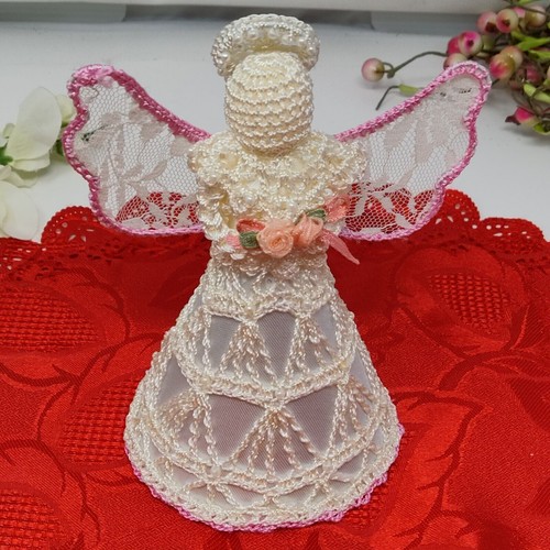 Handmade Crocheted Beaded Cristmas Angel Ornament Tree Topper