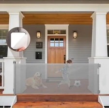 34" tall 80" wide No Drill Retractable Pet Gates for Doorways