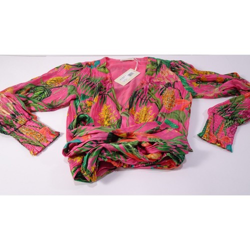 Ramy Brook Women's Quentin Printed Wrap Metallic Bell Sleeve Top XXS NWT 395 - Picture 11 of 14