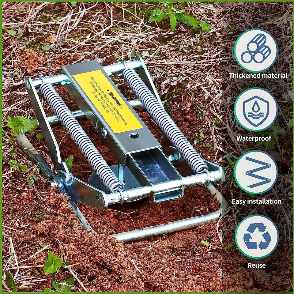 Paquete de 2 trampas de tijera de topo de diente de sierra de acero galvanizado, recogedor de trampa de topo reutilizable Foto 3 de 4