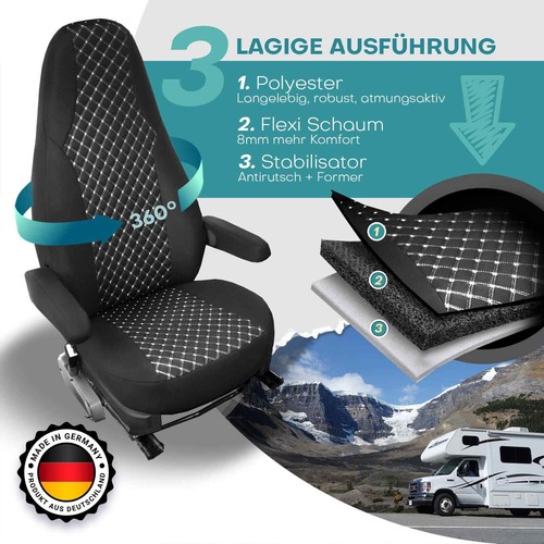 Fundas de asiento de autocaravana para Gulf Stream Coach Conquest Camper (blanco y negro) - Imagen 2 de 12