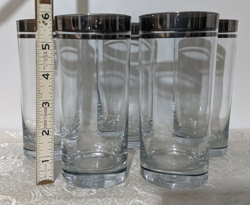 5 Vntg Dorothy Thorpe Style Glasses Silver Bands Highball Tumblers MCM Cocktail - Picture 4 of 4