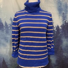 Jones New York Turtleneck Blue Gold Stripes Size Small