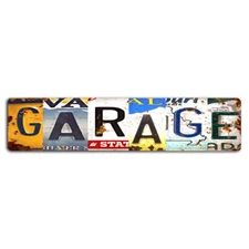 Garage Cut-Up Styled License Plate Street Sign - 18x4 Inch Rustic Metal Decor