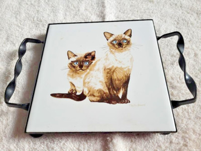 Tile Trivet W Siamese Cats Made In Cape Cod