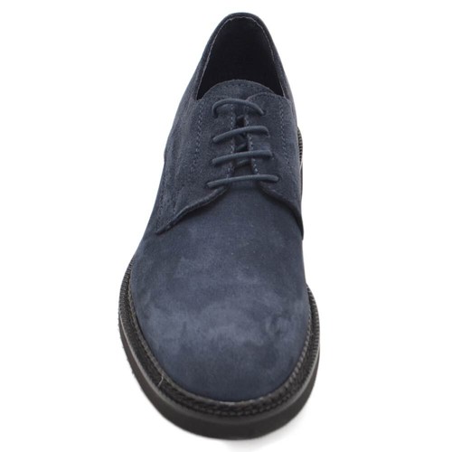 Stringate scarpa francesina uomo in vera pelle scamosciata blu navy e fondo in g - Foto 3 di 9