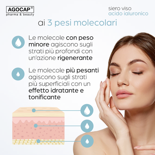 Siero Viso Acido Ialuronico antirughe con Vitamina C e D Collagene anti aging - Foto 2 di 5