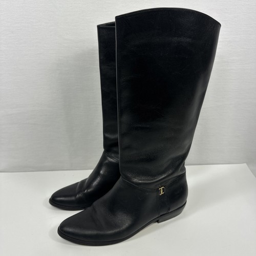 Etienne Aigner Black Leather Knee High Boots Women's Size 8M 7948 Riding Pull On - Picture 2 of 10