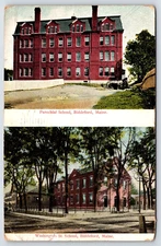 Original Vintage Postcard Parochial And Washington Street School Biddeford Maine