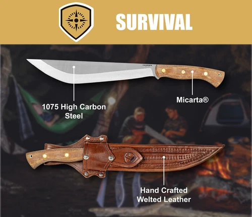 Condor Hmong Machete 11.5" 1075HC Steel Blade Natural Canvas Micarta Handle
