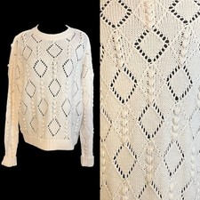NWT Loft M Cotton Blend White Bobble Knit Pullover Drop Shoulder Sweater 14923