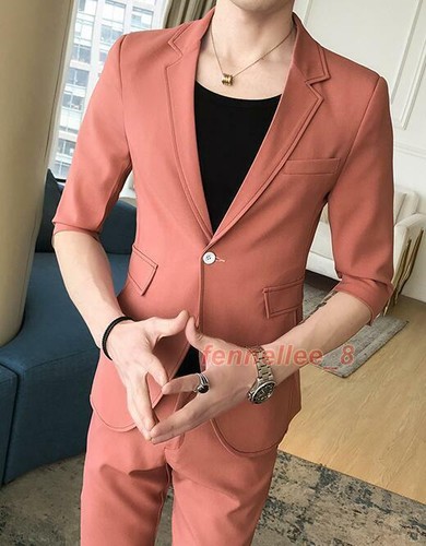 Men's Summer 2PCS Suit Slim Fit One Button Half Sleeve Blazer Jacket Pants New L - Bild 7 von 19