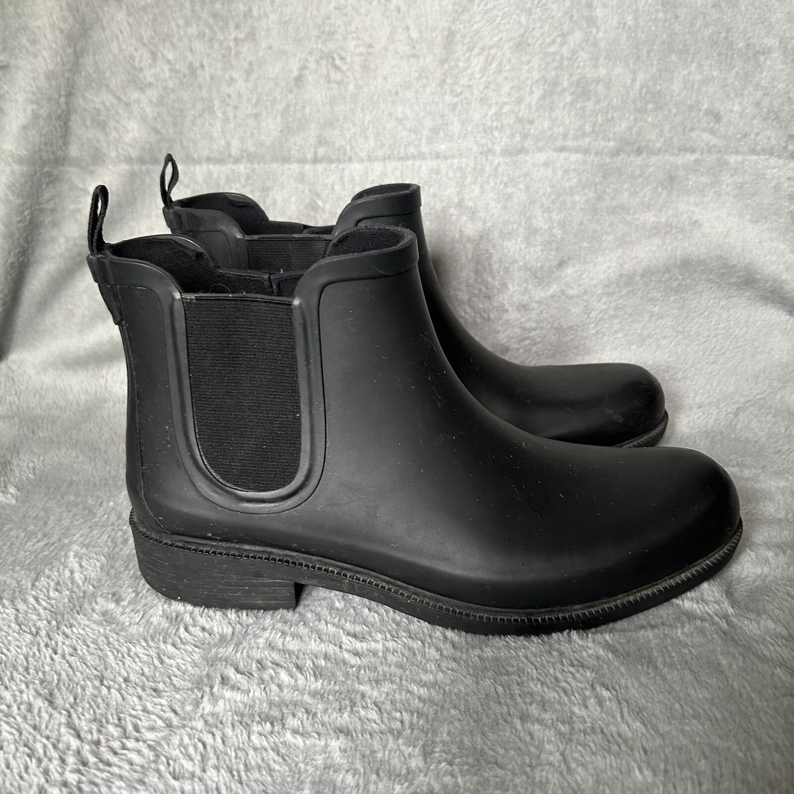 Madewell Black Slip-On Rain Booties for Women Size 9 Waterproof Rubber Ankle Boots-image