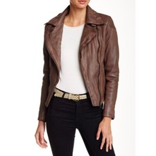 New Muubaa Patara Moto Leather Jacket Brown Size 14 Us 10 $595