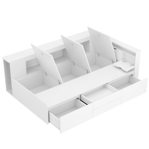 3FT Single Bed Wooden Daybed Sofa Bed Kids Teens Storage Bed 4 Drawers, Shelves - Picture 7 of 9