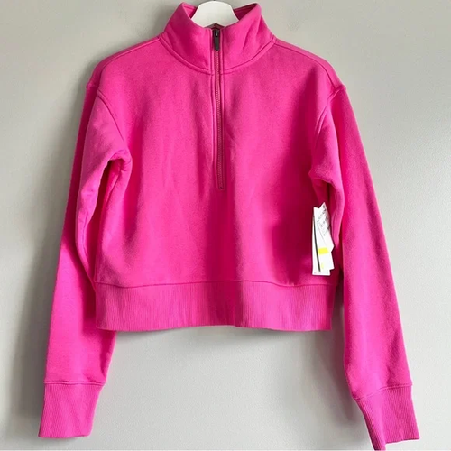 Zella NEW half zip crop sweatshirt pink XS top Cara lite fleece boxy pullover