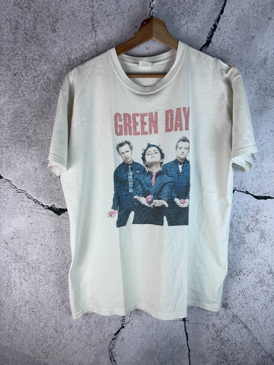【新品】GREEN DAY WHITE TEE Green Day Shirt Mens White Pop Punk Rock Band Tee Dookie