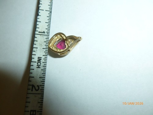 Vintage PETIT 10K YELLOW GOLD HEART Simulated Ruby SHAPE PENDANT 1.46g - Picture 5 of 5