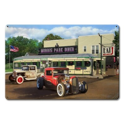 Morris Park NY Diner Model T Hot Rat Rods USA Retro Sign Blechschild Schild NEU