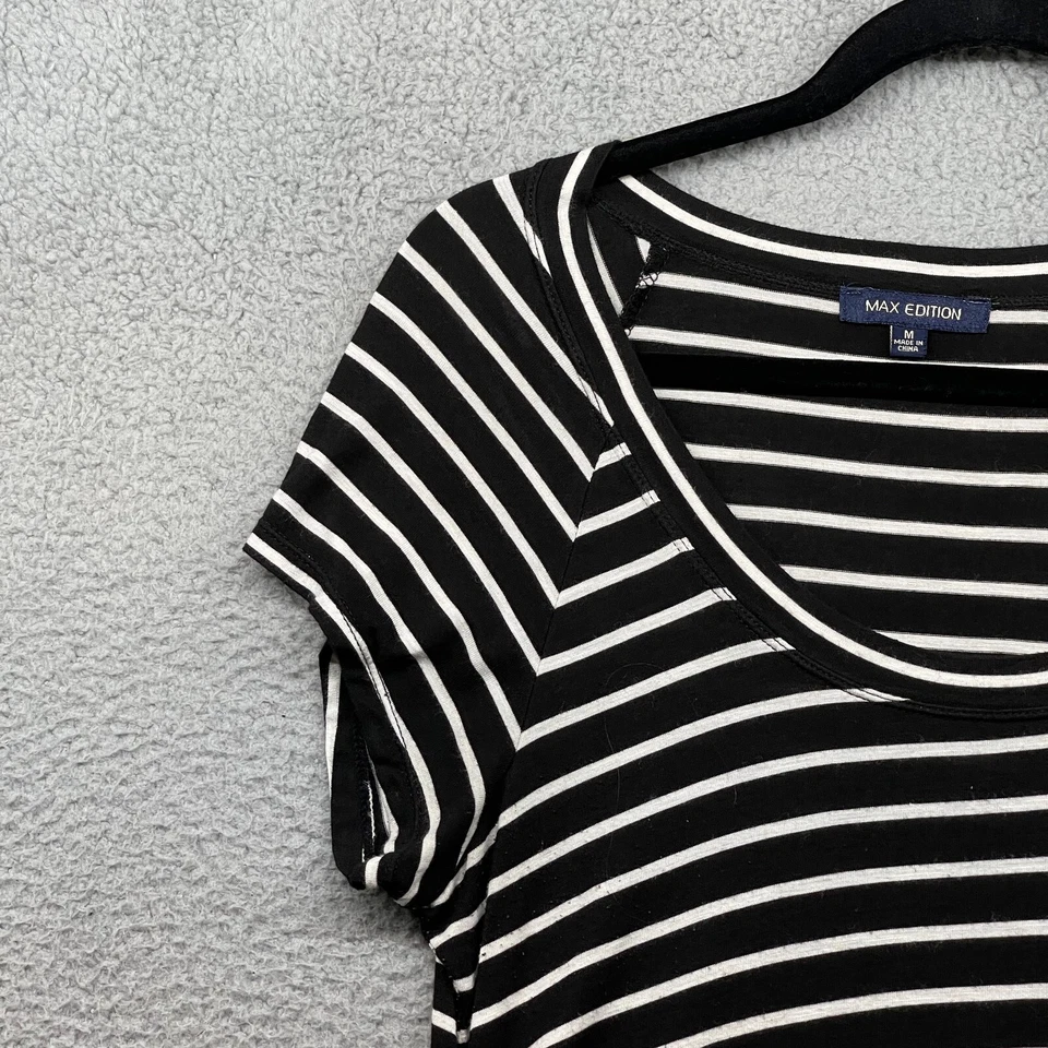 Max Edition Mujer Camiseta Vestido Rayas Negro Manga Corta Cuello Redondo Talla M Foto 3 de 4