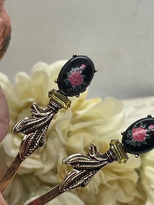 Black Pink Porcelain Crystal Vintage Victorian Pair Hair  display picture 1