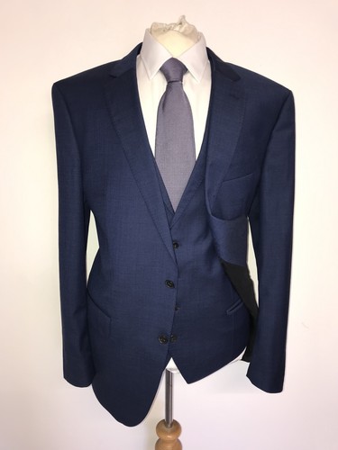 HUGO BOSS - Mens Slim Fit 3 Piece BLUE WOOL SUIT - UK 48 Reg - W40 L31 - LOVELY