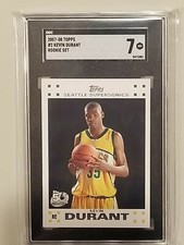 kevin durant rookie white border sgc 7 2007-08 topps rookie set nets card rc . rookie card picture