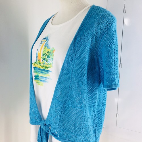 2-PC Alfred Dunner Tie Front Cardigan Sweater Blue Jacket/Tank Blouse Shirt Top - Picture 5 of 9