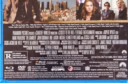 The Gambler 2014 Blu-Ray + DVD-Mark Wahlberg-John Goodman-Brie Larson-VG - Afbeelding 4 van 5