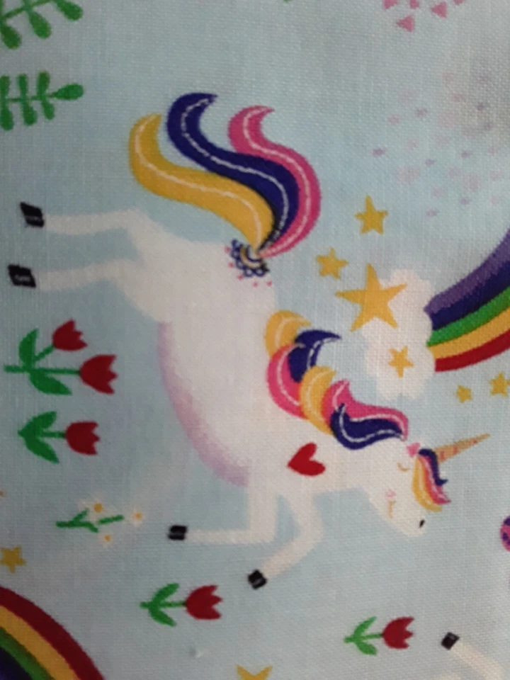 Robert Kaufman Over the Rainbow Aqua Kona Cotton Fabric Unicorns Flowers 44x4.7Y - Image 4 of 4