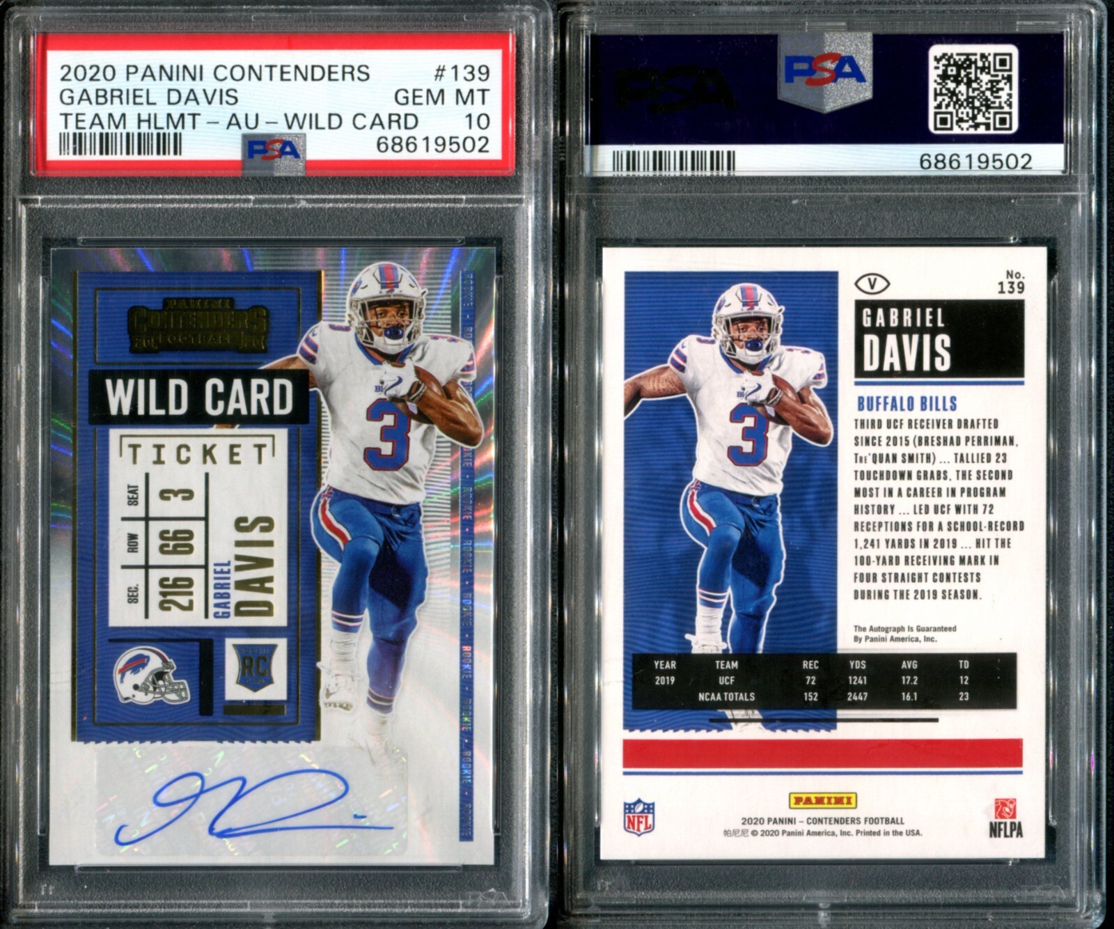 PSA 10 2020 Contenders Wild Card Variation Autograph Gabriel Davis RC PR/50 POP6