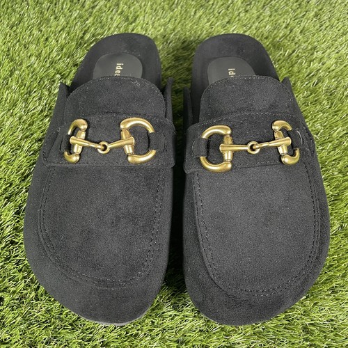Ideal Shoes Suede Slippers Women’s Slip On Shoes Black Size 36 Mules Horse Bits - Picture 4 of 17