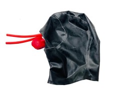 No zip neck entry latex gummi mask micropore eyes 15cm long nose tube red teeth