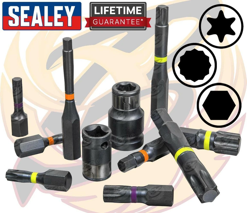SEALEY Impact Hex Torx Spline Bit Socket Set 3/8" 1/2" Adapter Long Short Reach - Image 2 of 4