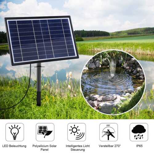 Solar Teichpumpe 10W 230/h Gartenteich Set Wasserspiel Teich Springbrunnenpumpe - Afbeelding 1 van 31