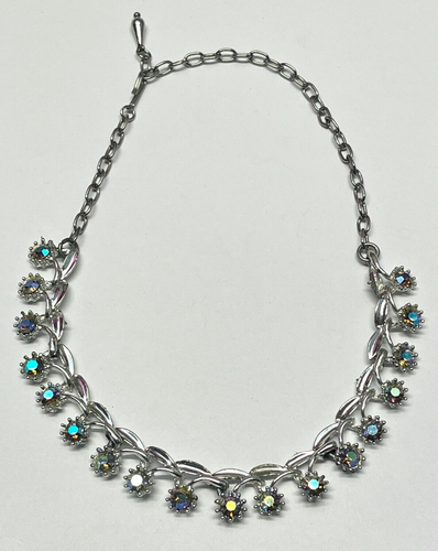 Vintage rhinestone silver flower collar necklace - Picture 1 of 4