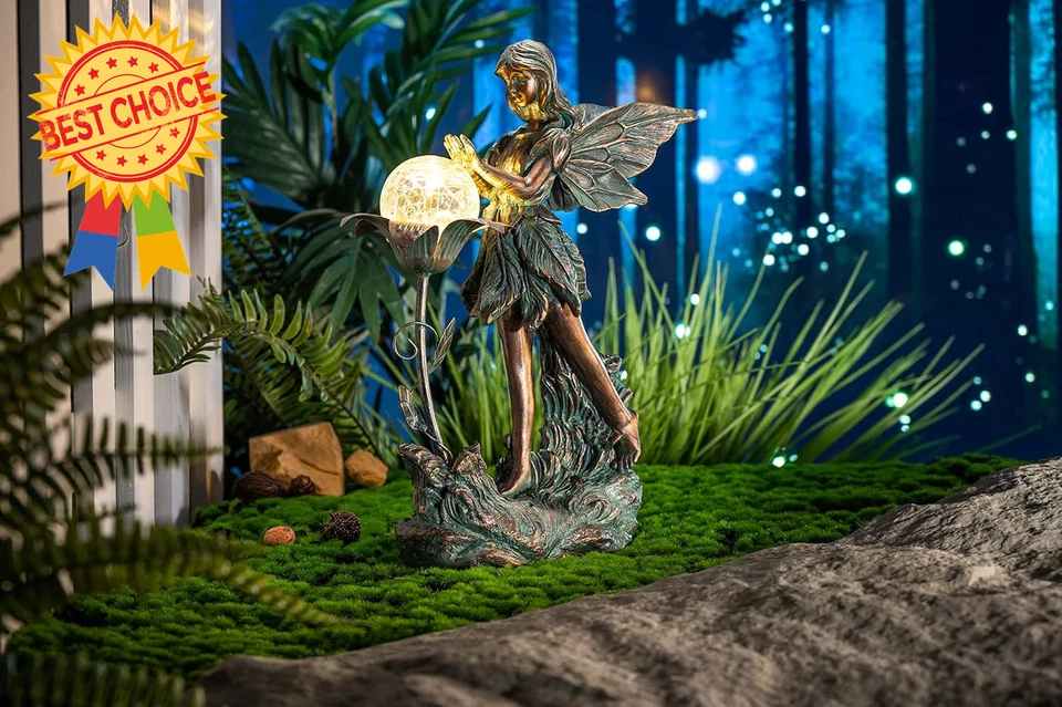 Garden Fairy Statue, Bronze Solar Outdoor Light, Yard Art for Lawn Decor - image 2 of 4