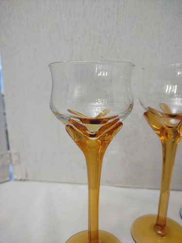 Vintage Hand Blown Glass Clear Bowl Colored Stem Sherry 4oz ~EUC~STUNNING~ - Picture 2 of 9