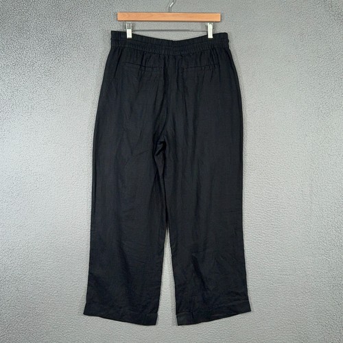 Athleta Retreat Linen Wide Leg Pants Women Medium Black High Rise drawstring - Picture 3 of 13