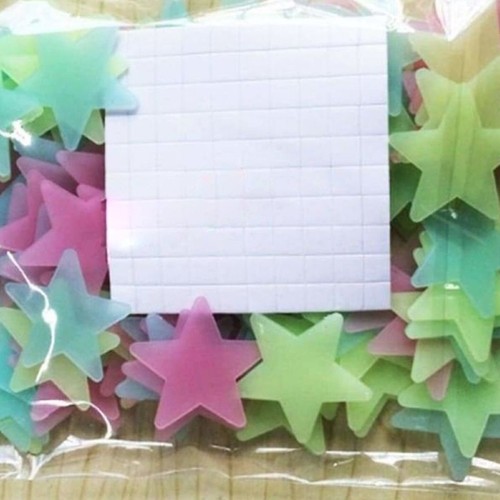 100 un. estrellas de pared 3D que brillan en la oscuridad fluorescentes rosa amarillo azul verde verde estrellas de pared - Imagen 2 de 5