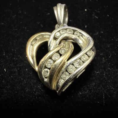Vintage 10K Bicolor Gold Diamant Herz Anhänger TW 3g 