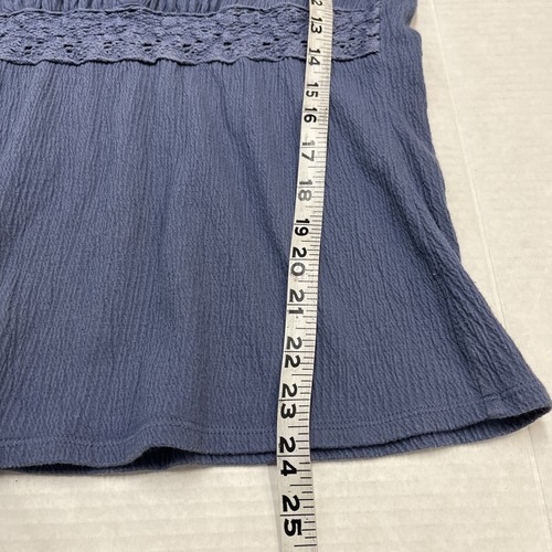 Vintage Fashion Bug Top Womens M Blue Babydoll Crinkle Crochet Detail Y2K Hippie - Picture 6 of 8
