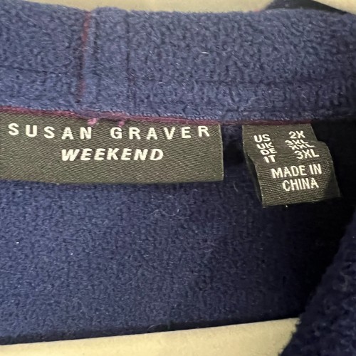 Susan Graver Weekend 2X Purple Blue Button Front Fleece Hooded Coat Jacket EUC - Picture 2 of 7