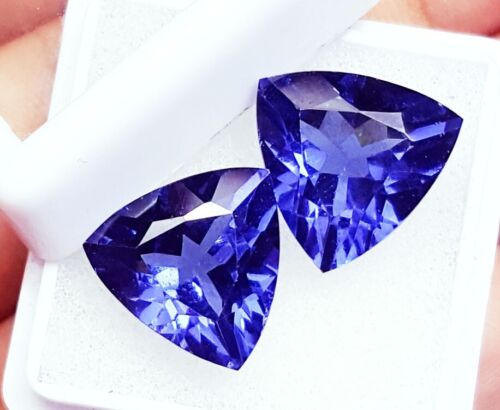 Tanzanite Naturale Pietra Preziosa Sciolta da 8 a 10 Ct Coppia Taglio Trilione Certificata RT05 - Foto 13 di 17