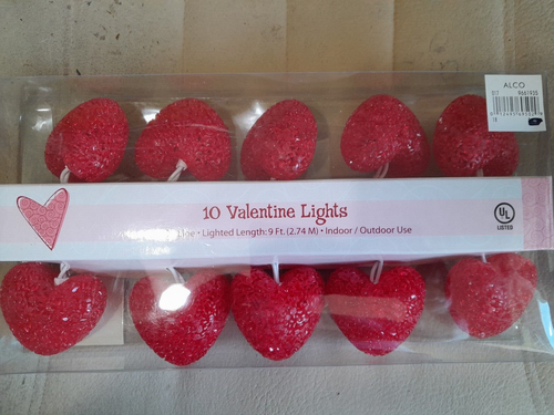 Vtg Red Silicone VALENTINES DAY Lights (10) Indoor And Outdoor New